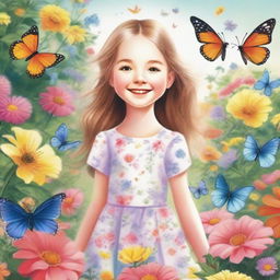 A detailed and charming illustration of a young girl with a joyful expression