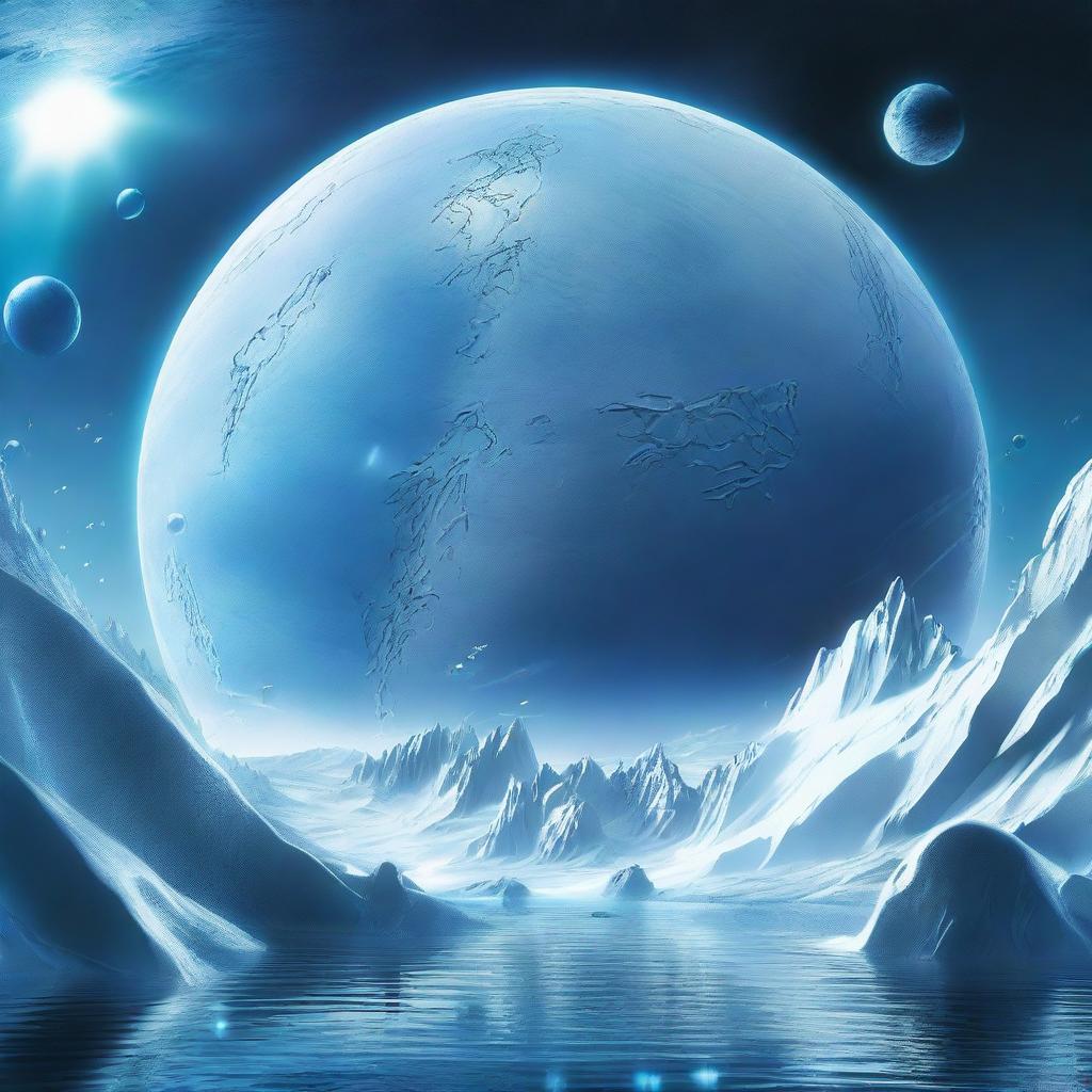 A movie poster featuring an ice planet submerged underwater