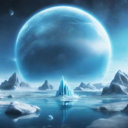 A movie poster featuring an ice planet submerged underwater