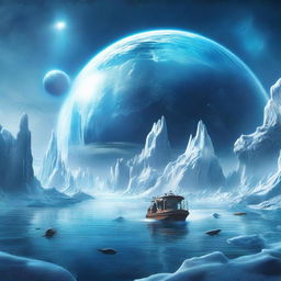 A movie poster featuring an ice planet submerged underwater