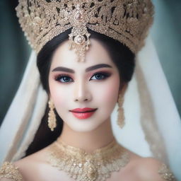 Gambarkan seorang putri cantik mengenakan gaun yang memperlihatkan belahan dadanya