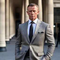 A full-body image of a British male in his late 20s, resembling a James Bond type character