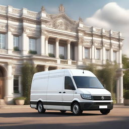 A white VW Crafter cargo van depicted in a retro Renaissance art style