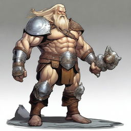 A Dungeons & Dragons Goliath with pale skin, thick blonde hair, and a thick beard