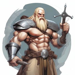 A Dungeons & Dragons Goliath with pale skin, thick blonde hair, and a thick beard