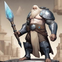 A slim Dungeons & Dragons Goliath with pale skin, thick blonde hair, and a thick beard