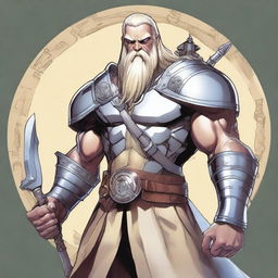 A slim Dungeons & Dragons Goliath with pale skin, thick blonde hair, and a thick beard