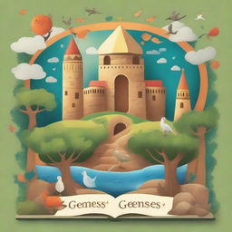 Create a book cover inspired by the Book of Genesis, featuring a mural painting that illustrates key themes throughout the book