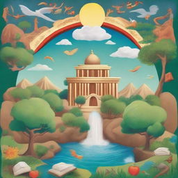 Create a book cover inspired by the Book of Genesis, featuring a mural painting that illustrates key themes throughout the book