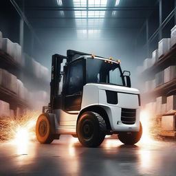 A powerful scene showing the transformation of a forklift into a white van transformer