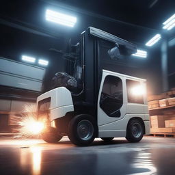 A powerful scene showing the transformation of a forklift into a white van transformer