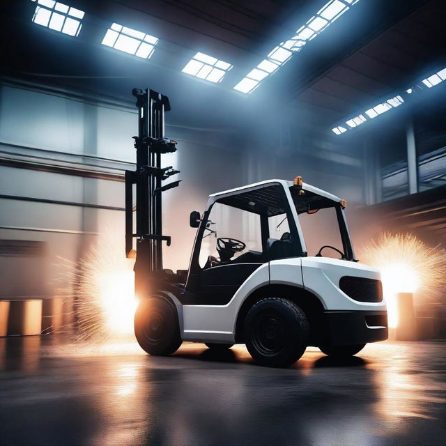 A powerful scene showing the transformation of a forklift into a white van transformer