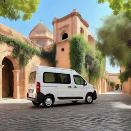 A scenic countryside city in Valencia featuring a white Citroen Jumper BlueHDi cargo van