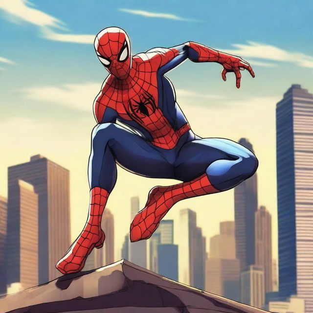 Create an anime girl dressed in a Spider-Man costume with an exaggeratedly large bottom