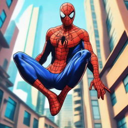 Create an anime girl dressed in a Spider-Man costume with an exaggeratedly large bottom