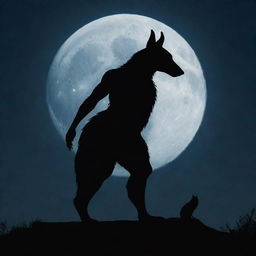 A therian, a person who feels a spiritual connection with a non-human animal, symbolically represented as a silhouette merging into the form of their therianthrope creature under a moonlight setting.