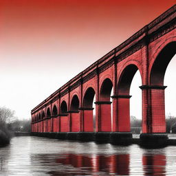 A striking image of the Wrexham Aqueduct set against a red background