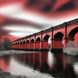 A striking image of the Wrexham Aqueduct set against a red background