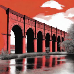 A striking image of the Wrexham Aqueduct set against a red background