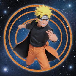 A vividly animated Naruto Uzumaki emblazoned against a star-studded cosmos, holding a intricately detailed galaxy-themed Rasengan reflecting millions of tiny stars.