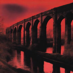 An eerie book cover featuring the Wrexham Aqueduct with a red background