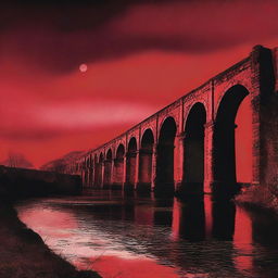 An eerie book cover featuring the Wrexham Aqueduct with a red background