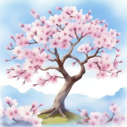 A beautiful cherry blossom tree in full bloom, depicted in a delicate watercolor painting style