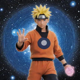 A vividly animated Naruto Uzumaki emblazoned against a star-studded cosmos, holding a intricately detailed galaxy-themed Rasengan reflecting millions of tiny stars.