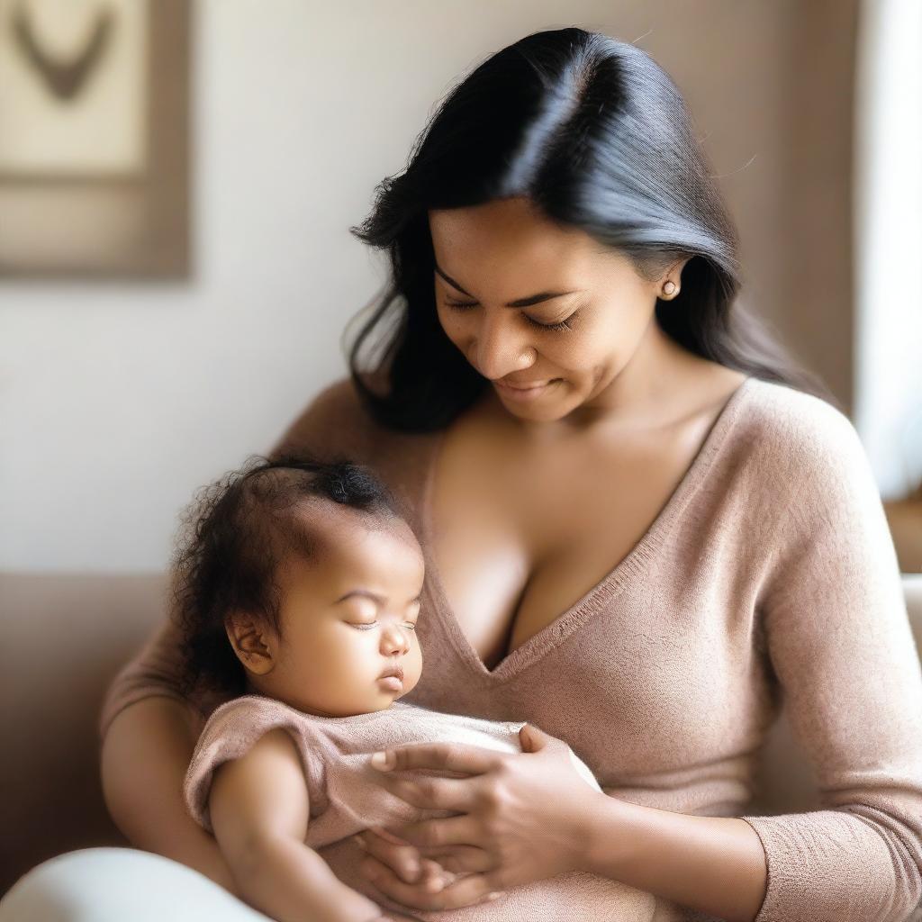 A tender and serene moment of a mother breastfeeding her child