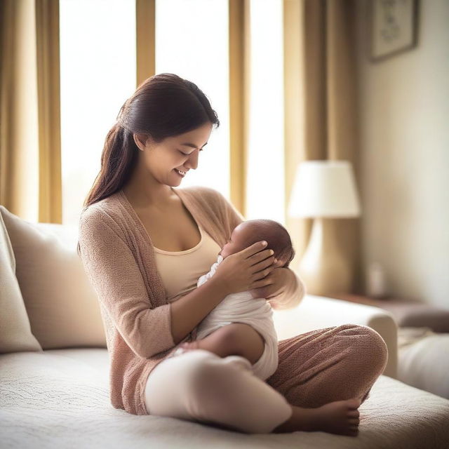 A tender and serene moment of a mother breastfeeding her child