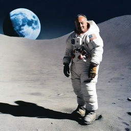 An image depicting Jim Harrison, an astronaut, on a journey to the moon