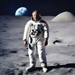 An image depicting Jim Harrison, an astronaut, on a journey to the moon