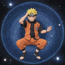 A vividly animated Naruto Uzumaki emblazoned against a star-studded cosmos, holding a intricately detailed galaxy-themed Rasengan reflecting millions of tiny stars.