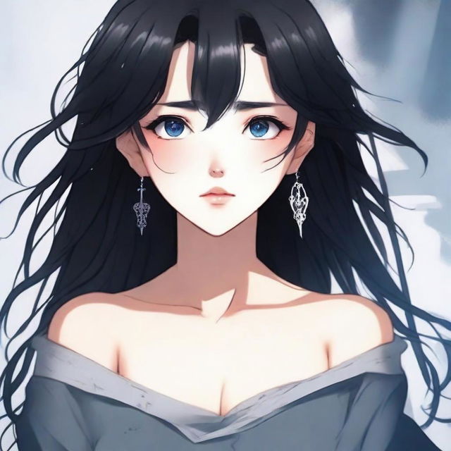 A beautiful 19-year-old girl with black hair and black eyes, featuring high-quality anime-style artwork