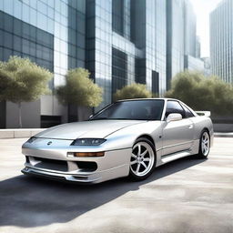 A detailed and realistic rendering of a Nissan 180SX car with a premium opal white silver pearl paint job