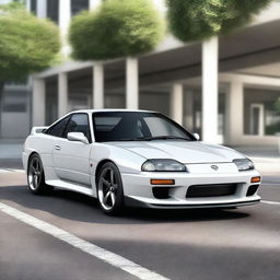 A detailed and realistic rendering of a Nissan 180SX car with a premium opal white silver pearl color