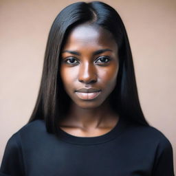 A detailed portrait of a young woman with dark skin and long, straight black hair