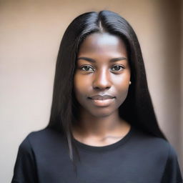 A detailed portrait of a young woman with dark skin and long, straight black hair