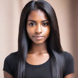 A beautiful dark-skinned young woman with long, straight black hair