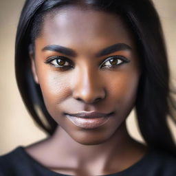 A beautiful dark-skinned young woman with long, straight black hair