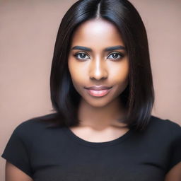 A beautiful dark-skinned young woman with long, straight black hair