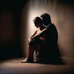 A man leaning his back against a wall with his arms wrapped around a woman who is sitting between his legs