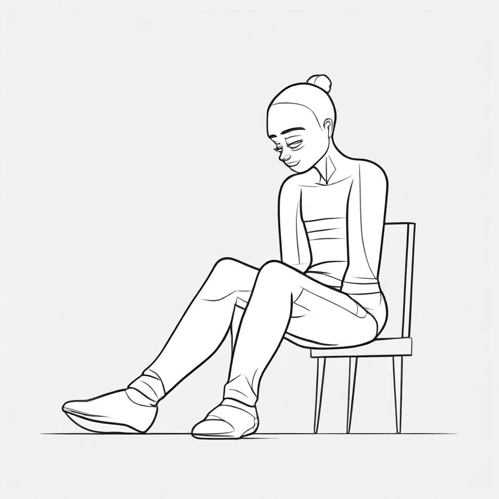 Draw a character sitting with legs stretched out towards the ground