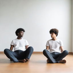 Two people sitting with their legs stretched out in front of them