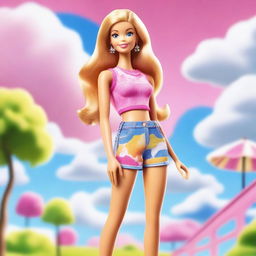 A detailed illustration of Barbie wearing stylish shorts