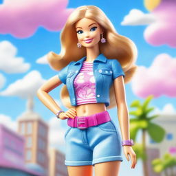 A detailed illustration of Barbie wearing stylish shorts