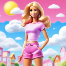 A detailed illustration of Barbie wearing stylish shorts