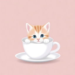 A high-resolution photograph of an adorable kitten sitting inside a teacup