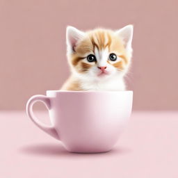 A high-resolution photograph of an adorable kitten sitting inside a teacup