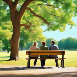 A serene scene of two people sitting on a park bench